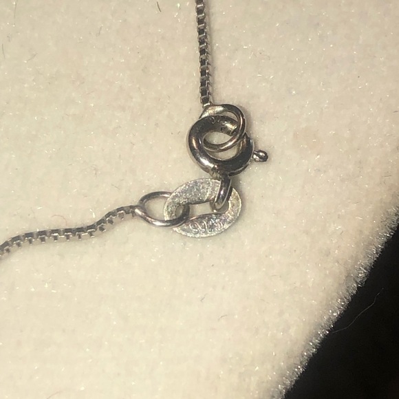 VTG Sterling Silver & CZ Marquis Shaped Pendant & Box Chain 18” - Picture 5 of 5